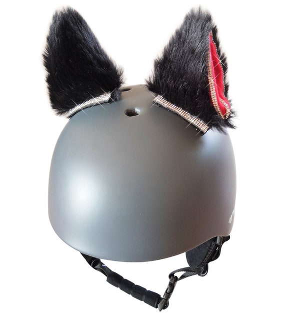 Handmade Helmet Crystal Cat Ears Black Synthetic 2pcshelmet Etsy