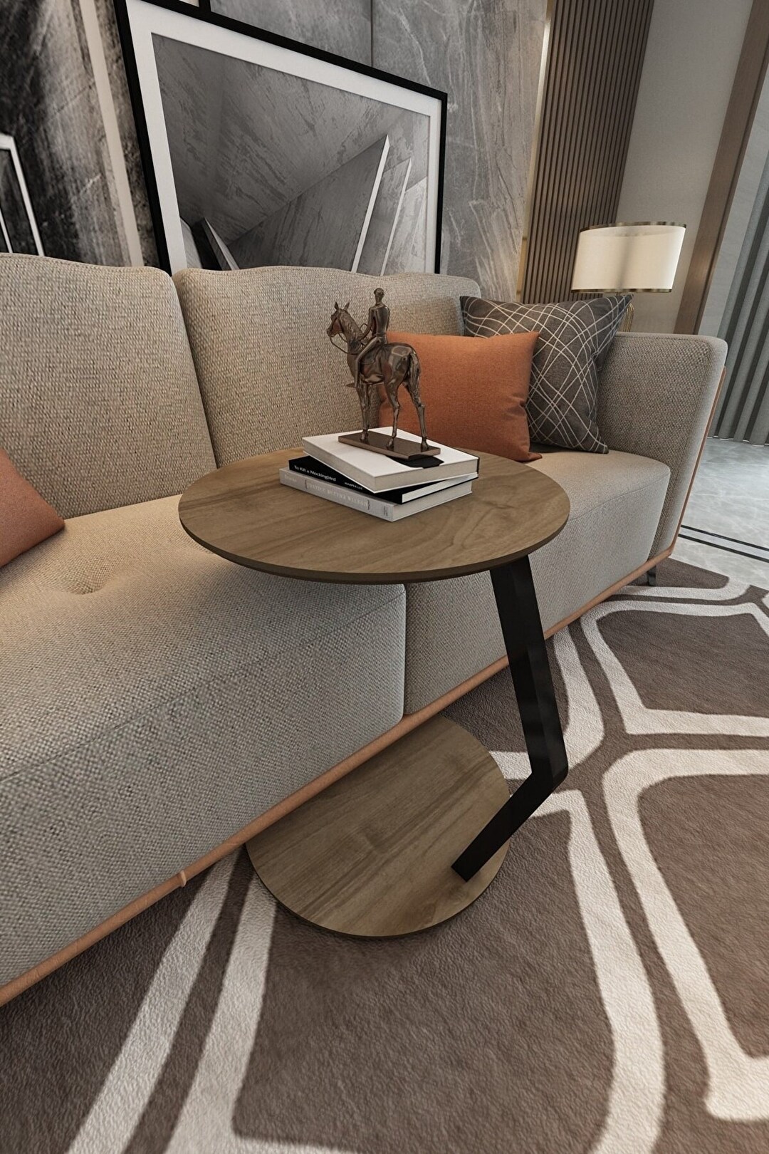 Side Table, Sofa Table, Couch Table, C Table, Metal and Wood, Vintage