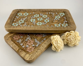 Hand Painted Mango Wood Tray / Hand Painted Decorative Carved Wood Tray / Painted Wood Tray / Jewelry Tray / Decorative Tray / Home Decor