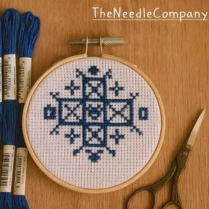 Blue cross stitch pattern, monochrome cross stitch pattern, small cross stitch pattern