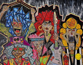 Metal Band Painting on Canvas Mixed Media : MEGALODON