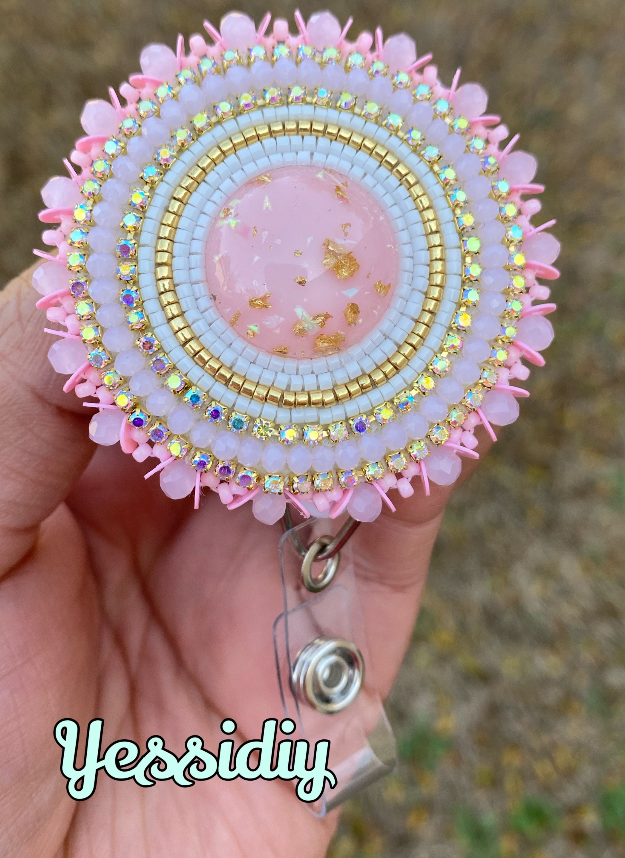 Handmade beaded ID badge reel