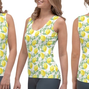 Zitronen Tank Top Frauen Citrus Spandex Activewear Zitrone Muster Top Obst Laufen Wein Essen Rennen Sport Shirt