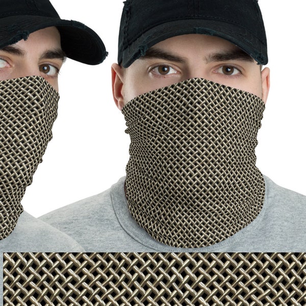 Chainmail Metal Mesh Wire Fabric Print Knight Face Mask Men Halloween Costume Gift Cosplay Neck Gaiter Silver Gold Armor Chain Mail