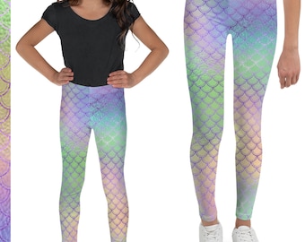Mermaid Kids Leggings Costume Fish Scale Unicorn Halloween Cosplay Purple Toddler Pink Top Rash Guard Shirt Surfing Birthday Gift Outfit
