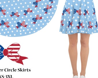 Patriotic Polka Dot 4th of July Skater Skirt Dress Women USA Independence Day Bow Ties American Flag Bows Running Cute Gift