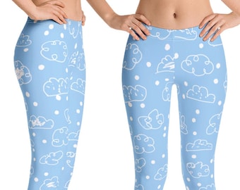 Nuvole bianche su cielo blu Leggings da yoga Pantaloni da donna in spandex Allenamento Corsa Halloween Cosplay Sport Activewear