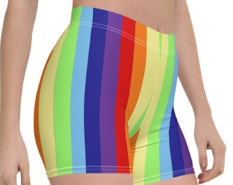 Pantaloncini da allenamento a righe con bandiera arcobaleno LGBT Pride da donna, in spandex, per corsa, allenamento, regalo per gay e lesbiche