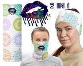 Mandala Lips Neck Gaiter Face Covering Mask Headband Shield Bandana Yoga Gift Zen Tube Cosplay Scarf Funny Accessory Party Birthday Biking