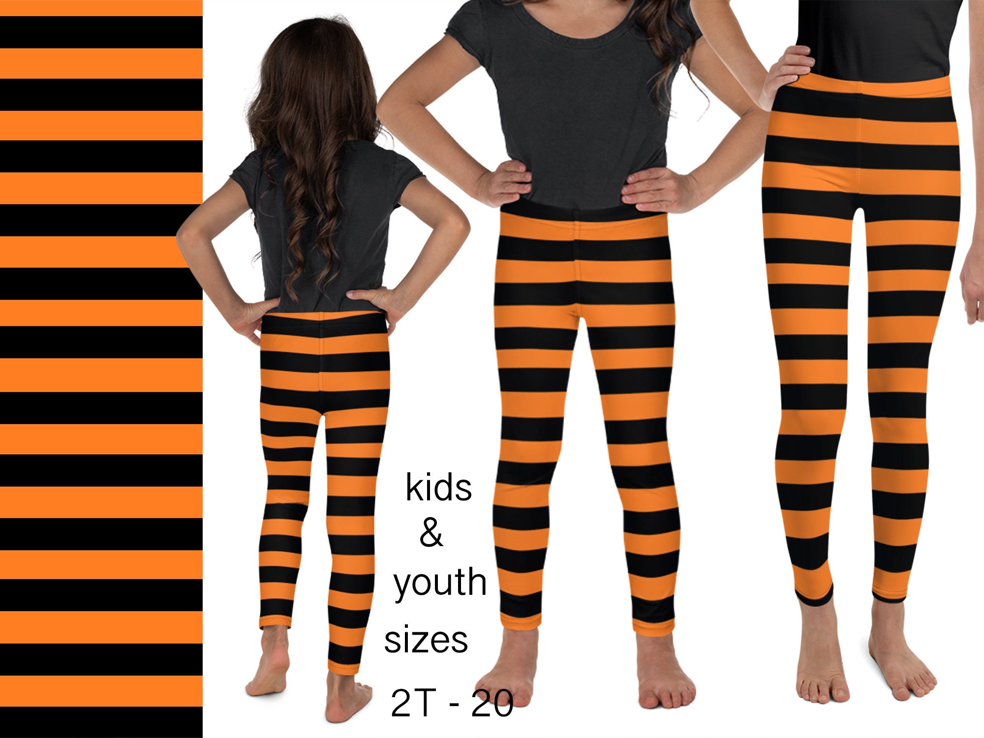 Halloween Striped Orange Black Leggings Kids Witch Spandex Pants
