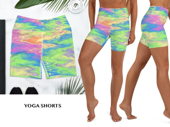 Tie Dye Yoga Shorts Workout Rainbow Outfit Women Running Leggings Sports  Bra Pants Fitness Athletic Clothing Capris Spandex Activewear Set 