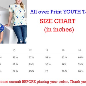 Puede incluir: Tabla de tallas para camisetas de j&oacute;venes en pulgadas. La tabla muestra las medidas de altura, pecho y cintura para las tallas 8 a 20.