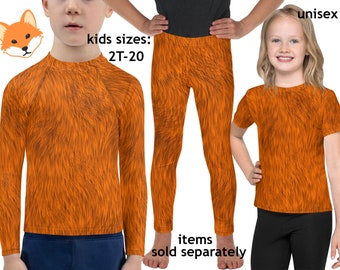 Orange Fox Furry Kids Costume Halloween Animal Print Cosplay Spandex Leggings Children Rash Guard Shirt Toddler Birthday Teens Outfit