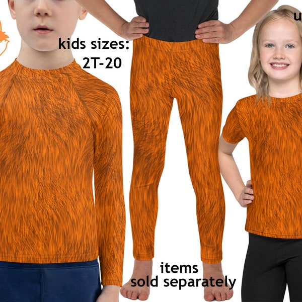 Orange Fox Furry Kids Costume Halloween Animal Print Cosplay Spandex Leggings Children Rash Guard Shirt Toddler Birthday Teens Outfit