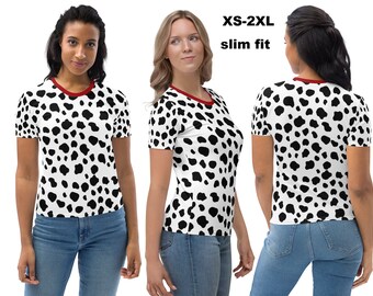 Dalmatian Dog T-shirt Woman Halloween Costume Animal Print Top Cosplay Black White Spots Tee Birthday Party Gift