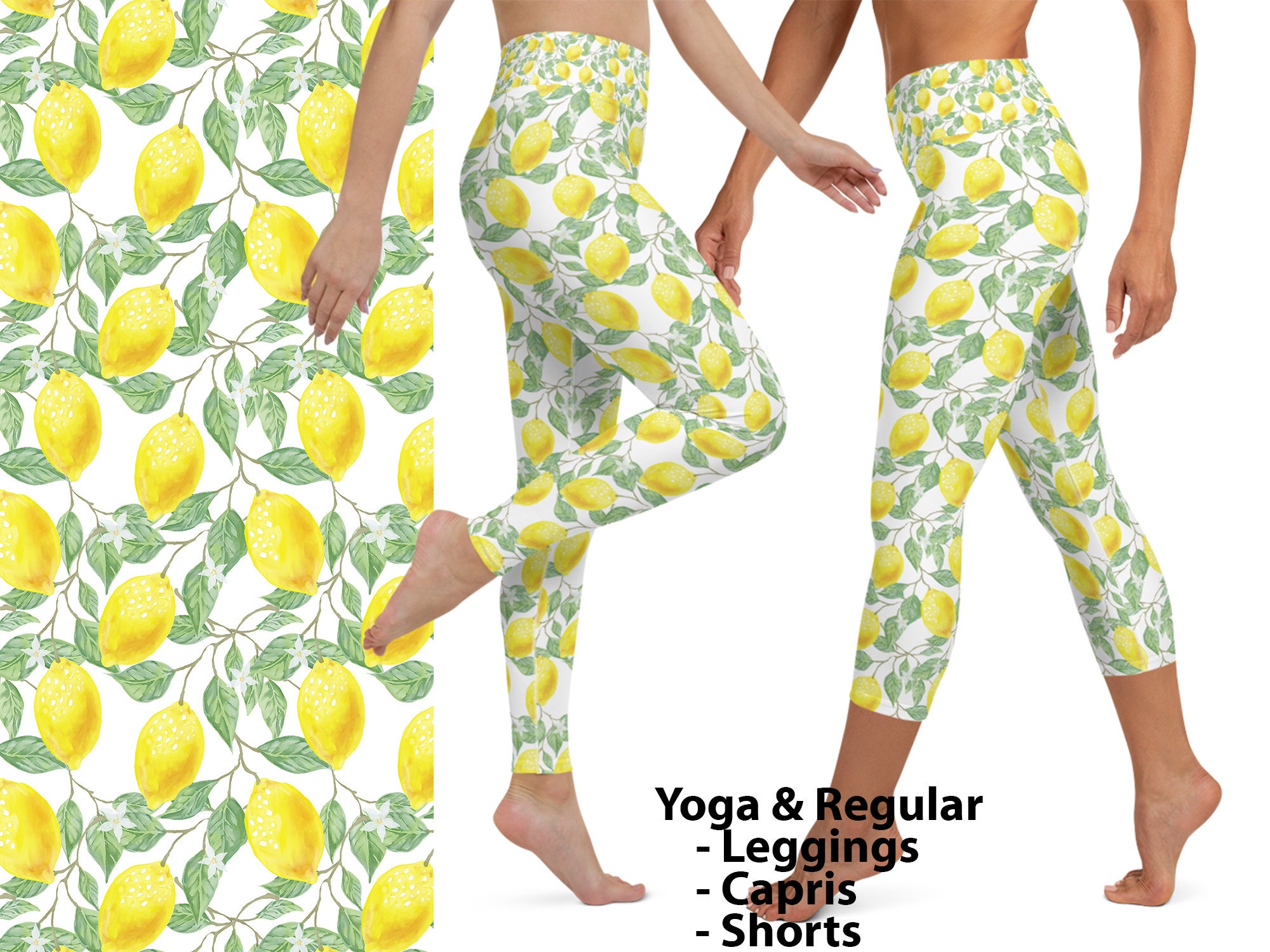 Lemons Workout Leggings Women's Citrus Yoga Pants Fitness Running Athletic  Clothing Sports Fruit Dancing Yellow Capris Spandex Activewear 