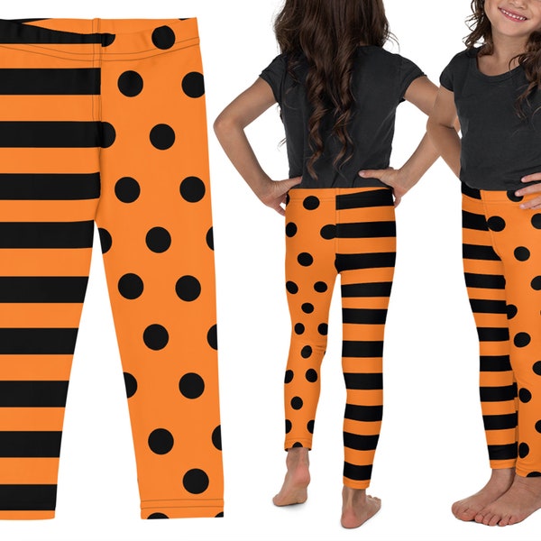 Halloween Striped Witch Kids Leggings Orange Black Polka Dot Pants Cosplay Children Spandex Costume Birthday Gift Activewear