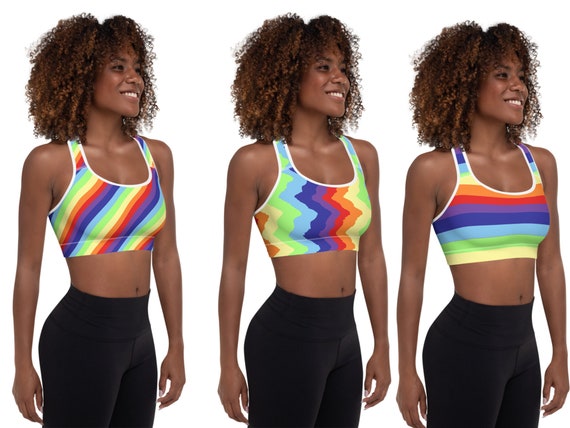 Pride Rainbow Sports Bra Women Workout LGBT Activewear Yoga Striped Flag LGBT  Gay Running Top Parade Gift Party -  Denmark