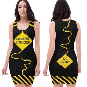 Traffic Road Signs Dress Women Halloween Costume Group Matching Cosplay Bodycon Tank Sexy Spandex Outfit Bachelorette Party Gift