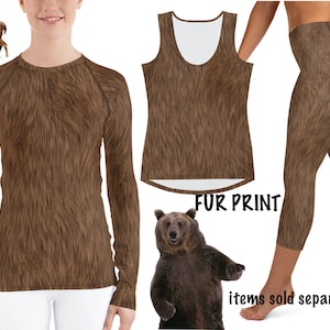 Brown Furry Animal Print Spandex Costume Halloween Bear Leggings Women Athletic Cosplay Yoga Running Rash Guard Activewear Monkey Deer