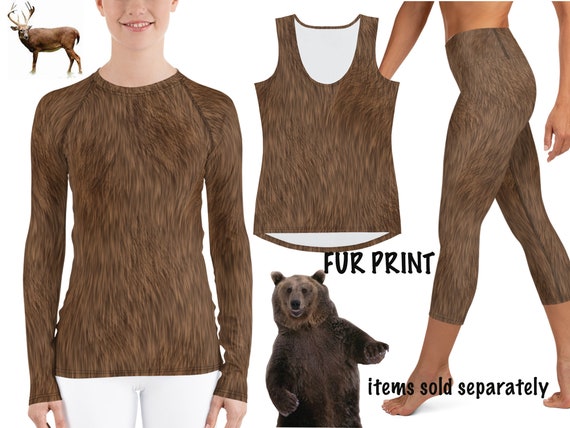 Brown Furry Animal Print Spandex Costume Halloween Bear Leggings Women Athletic Cosplay Yoga Running Rash Guard Activewear Monkey Deer Etsy