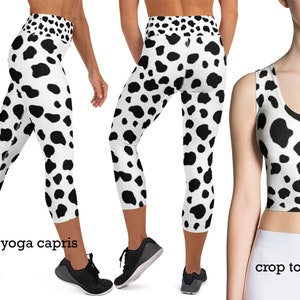 Dalmatiner Workout Kostüm Frau Halloween Athletisch Cosplay Capris Hund Yoga Rash Guard Shirt Laufsport Active Läufer Party