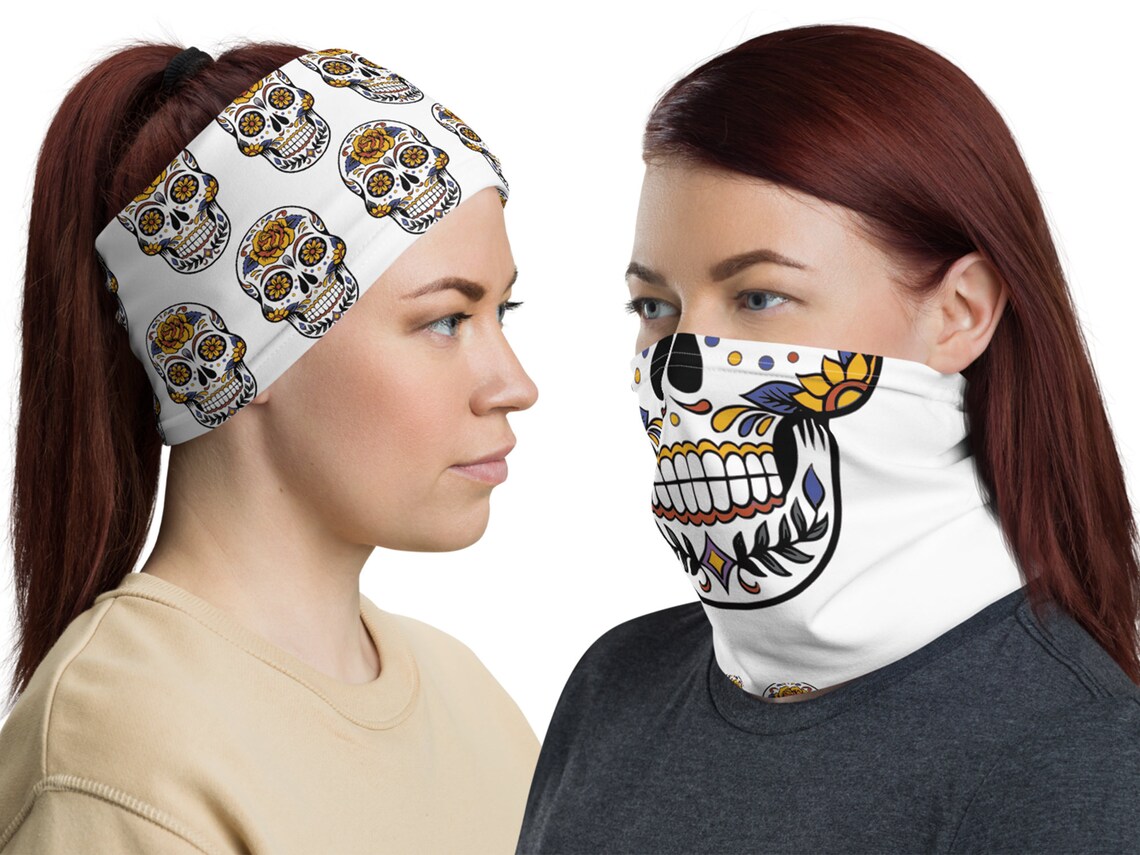 Sugar Skull Neck Gaiter Face Bandana Mask Shield Athletic Tube Etsy