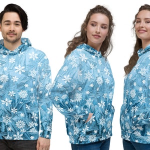 Blue Frozen Ice Snowflakes Print Hoodie Christmas Unisex Pullover Women Shirt Party Fleece Cosplay Halloween Costume Gift