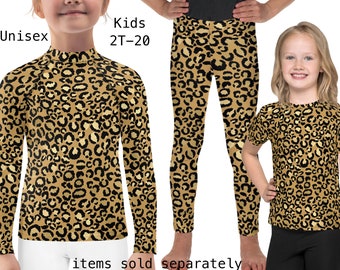 Leopard Kids Athletic Costume Leggings Halloween Cheetah Animal Cosplay Children Rash Guard Shirt Surfing Safari Toddler Cat Birthday Outfit