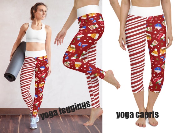 Candy Cane Christmas Workout Leggings Striped Yoga Women Gift