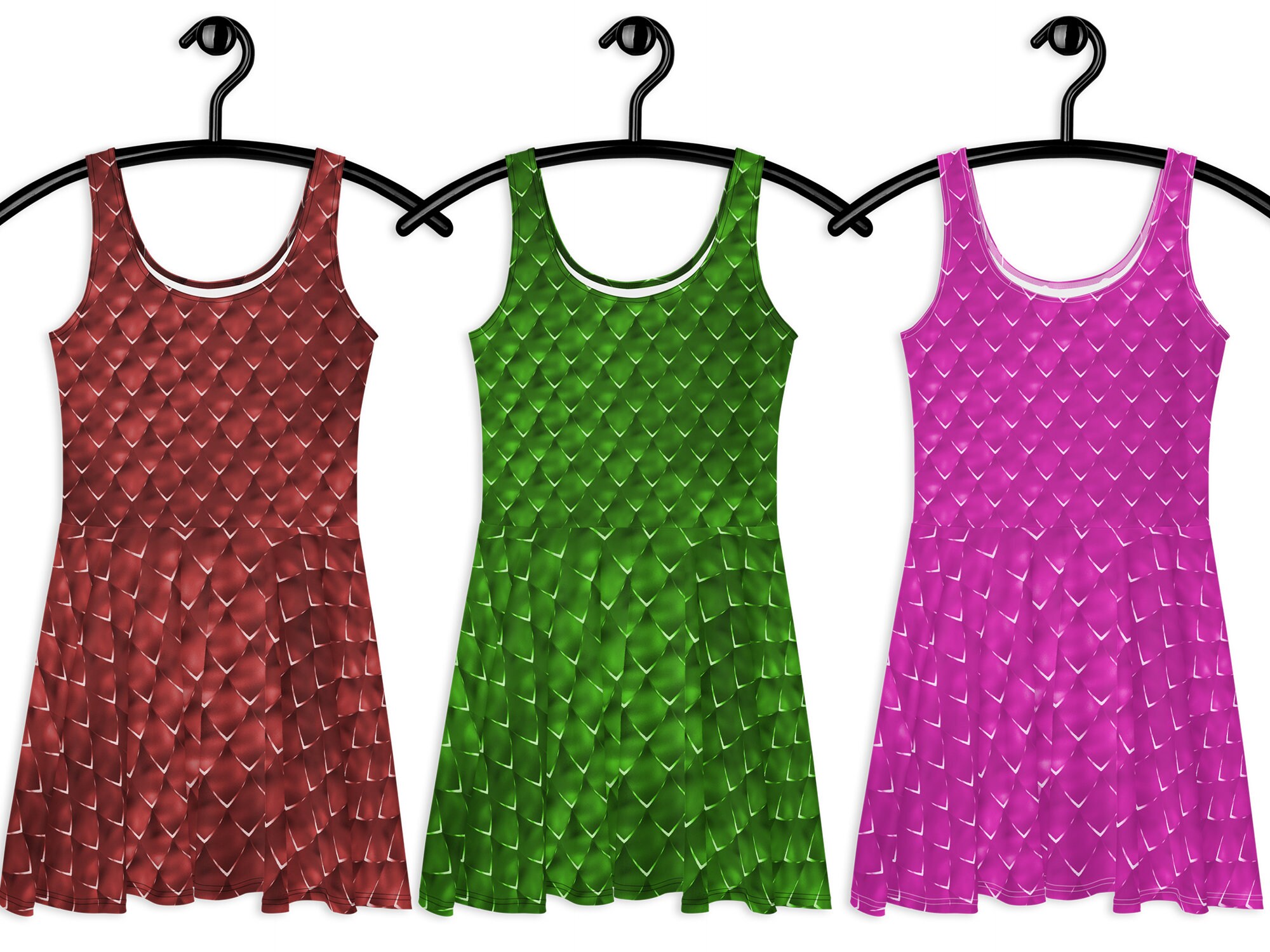 Dragon Scales Skater Dress Halloween Women Cosplay Costume Pink Green Red Running Animal Print Outfit Party Gift Spandex Sleeveless
