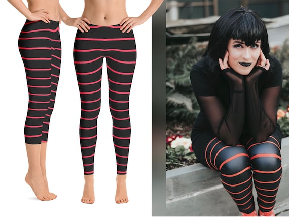 Halloween Vampire Black Red Striped Leggings Woman Cosplay Yoga Pants  Running Activewear Gift 