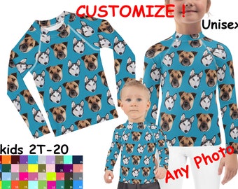 Custom Gift Kids Photo Rash Guard Shirt Personalized Children Dot Cat Top Toddler Swimming Surfing Activewear