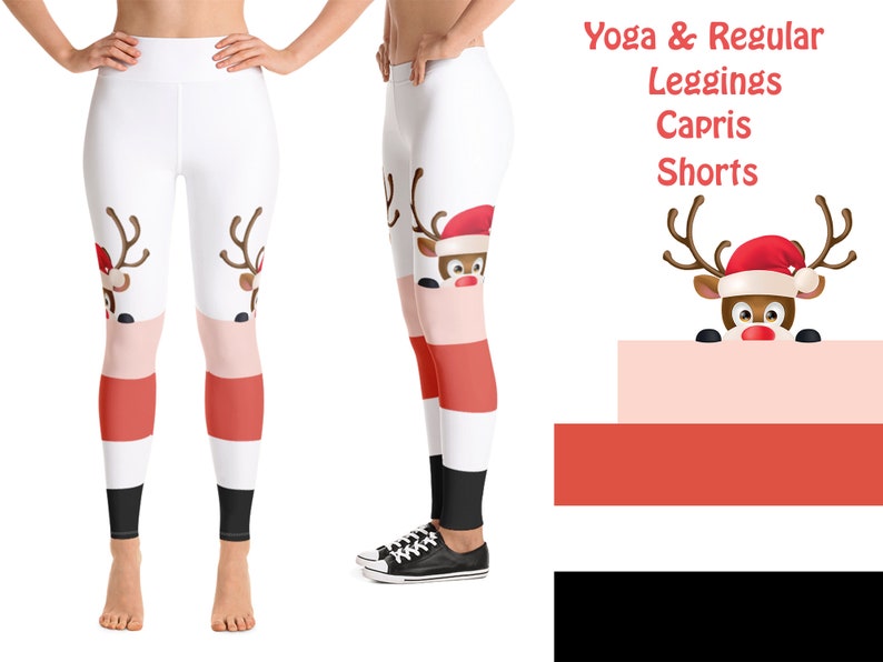 Cute Reindeer Yoga Leggings Christmas Women Running Athletic Cosplay Capris Festive Workout Fitness Pants Gift Holiday Mood