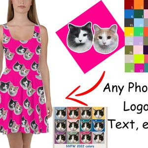 Personalized Skater Dress Women Custom Photo Gift Dog Cat Logo Birthday Party Soft Comfy Spandex