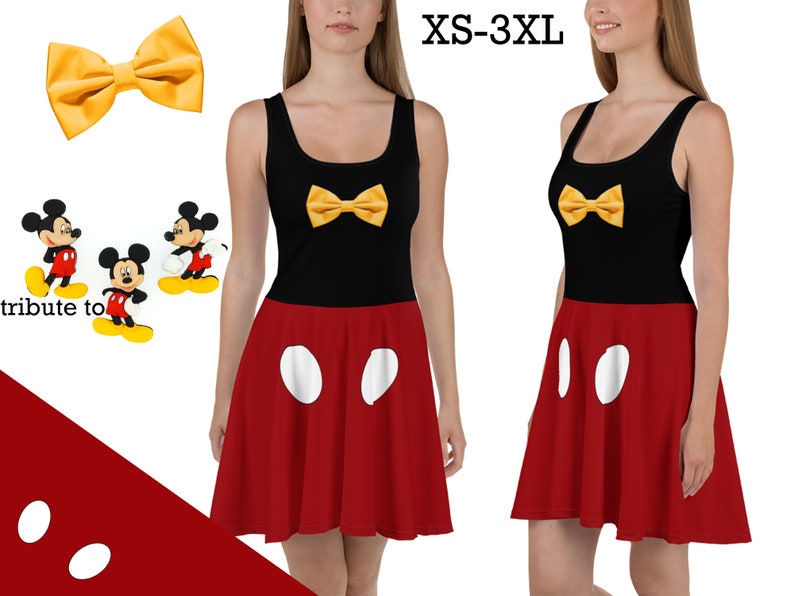 Mickey Skater Dress Women Halloween Cosplay Disney Yellow Bow Etsy
