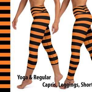Halloween Orange Black Striped Witch Yoga Leggings Woman Athletic Pants Activewear Capris Running Cosplay Marathon Costume Spandex Party