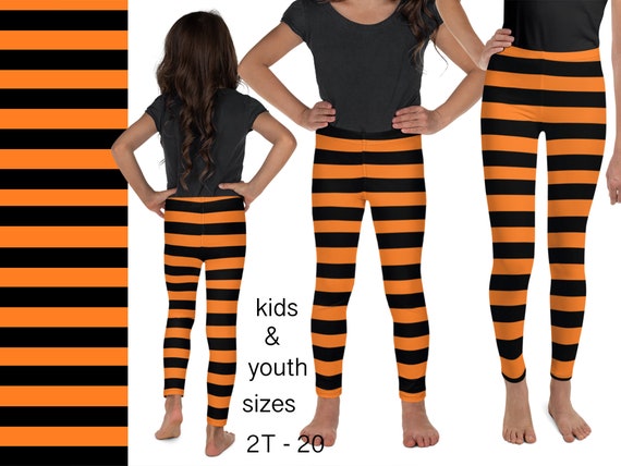 Buy Halloween Striped Orange Black Leggings Kids Witch Spandex
