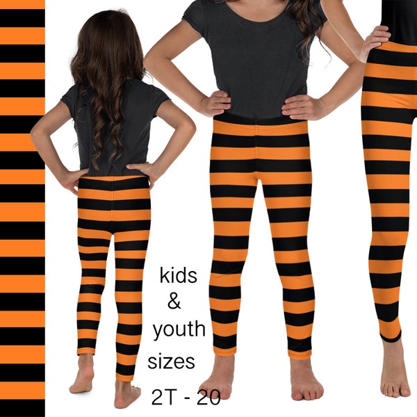 Halloween Striped Orange Black Leggings Kids Witch Spandex Pants Costume Teens Cosplay Children Toddler Activewear