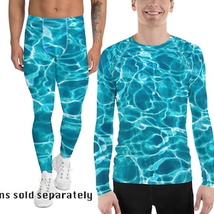 Blue Water Ripples Element Pattern Athletic Halloween Costume Men Meggings Spandex Rash Guard Shirt Cosplay Pants Workout Activewear