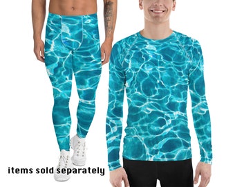 Blue Water Ripples Element Pattern Athletic Halloween Costume Men Meggings Spandex Rash Guard Shirt Cosplay Pants Workout Activewear