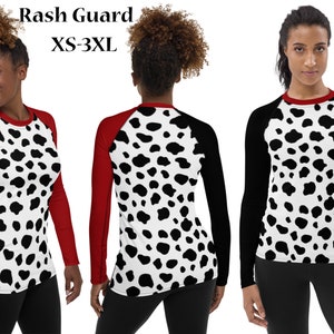 Cruel Villain Lady Shirt Evil Rash Guard Women Halloween Running Spandex Workout Athletic Costume Dalmatian Print Activewear Top