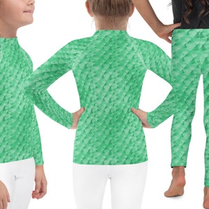 Green Dragon Scales Kids Athletic Costume Halloween Reptile Outfit Children Shirt Leggings Toddler Cosplay Rash Guard Surfing Birthday Gift