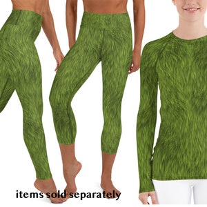 Green Furry Print Christmas Spandex Fur Costume Animal Yoga Leggings Women Pants Rash Guard Shirt Monster Running Cosplay Activewear