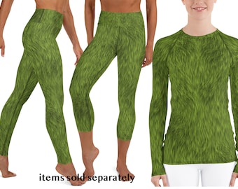 Costume de méchant de Noël à imprimé fourrure verte Leggings de yoga en fourrure d&#39;élasthanne pour femmes Pantalons pour femmes Chemise anti-éruption cutanée Monster Running Cosplay Activewear