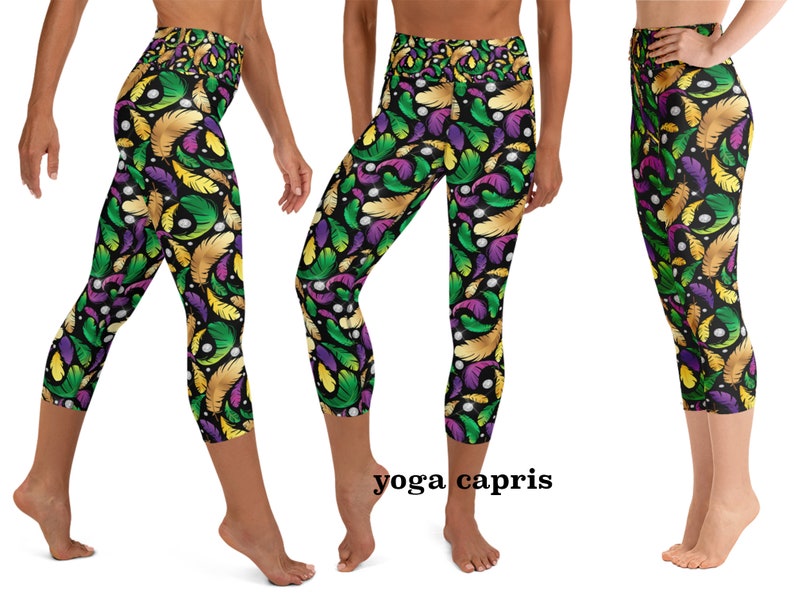Mardi Gras Workout Leggings Women Feather Yoga Capris Pants Etsy