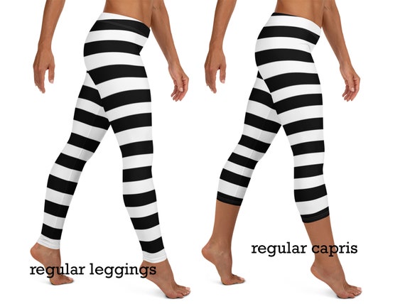 Striped Black White Leggings Workout Women Halloween Witch