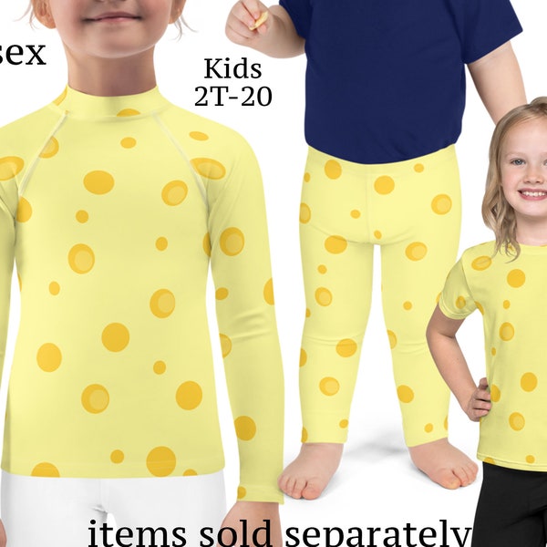 Cheese Kids Costume Halloween Children Cosplay Leggings Yellow Rash Guard Shirt Food Athletic Birthday Gift Dairy Product Polka Dot Outfit