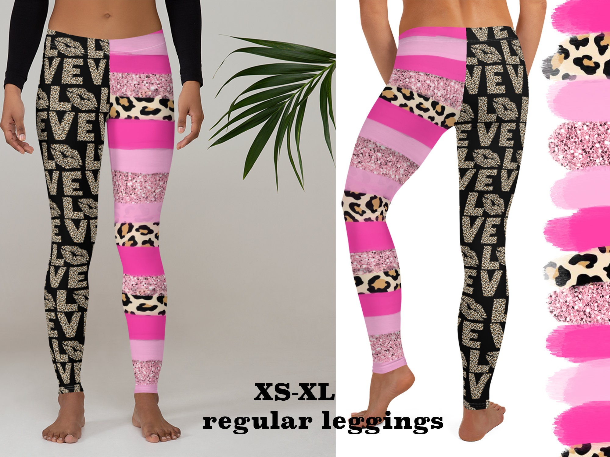 Love Pink Leopard Leggings Women Halloween Valentine Day Pants Yoga Cheetah  Capris Running Striped Athletic Girlfriend Gift Activewear -  Denmark