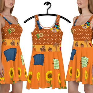 Thanksgiving Dress Woman Fall Scarecrow Halloween Spandex Autumn Cosplay Farm Sunflowers Patchwork Party Gift